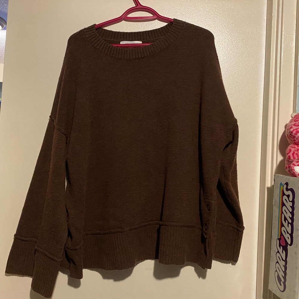ADDITION ELLE BROWN KNIT SWEATER SIDE BUTTONS